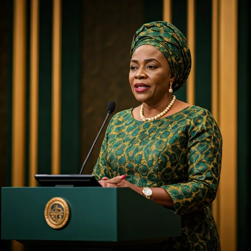 Portrait d'une économiste distinguée africaine à la tribune d'une conférence